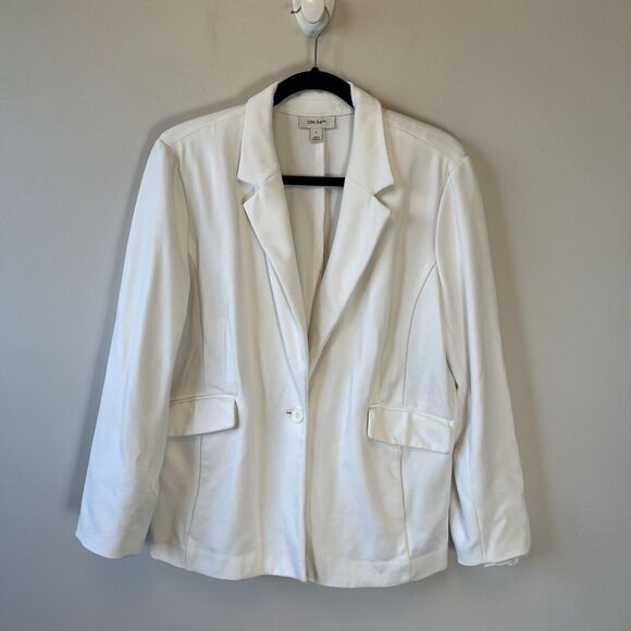 On 34th White Blazer Longline Stretch Knit One Button Unlined Size Large - Picture 7 of 13